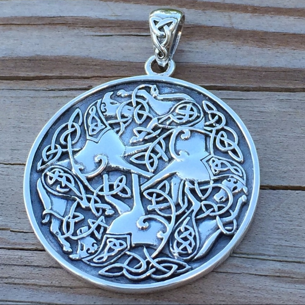 Large Epona 3 Horse Goddess Pendant solid .925 Sterling Silver Peter Stone